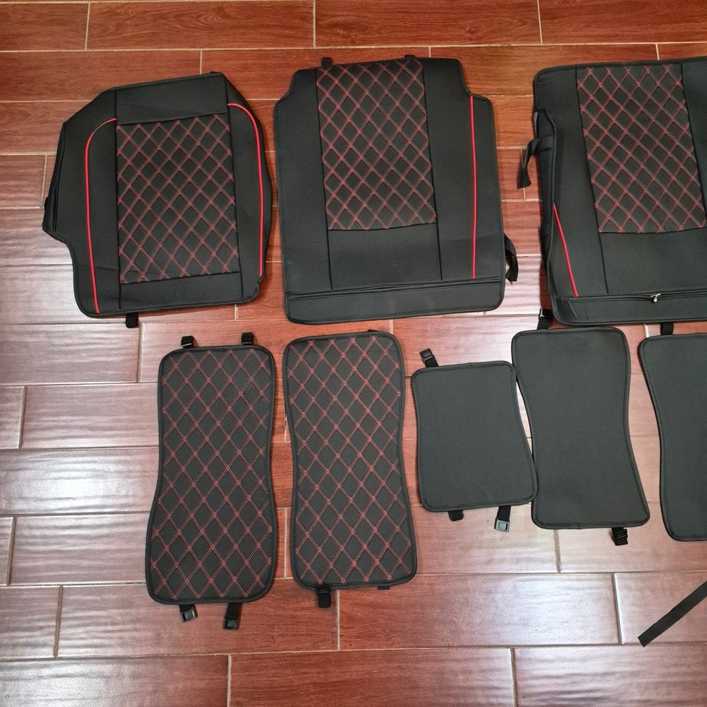 ROCCS‎ Seat Covers Black Faux Leather Red Diamond Stitch Full Set Truck/SUV